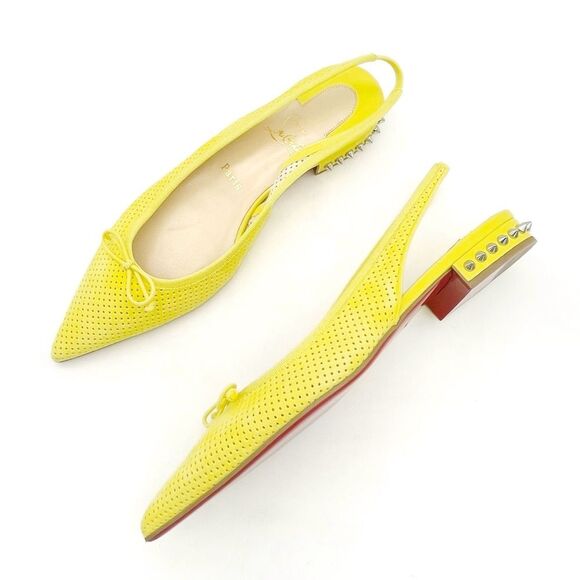 Christian Louboutin Citron Perforated Suede Spiked Hall Slingback Flats Size 40 - Picture 1 of 16